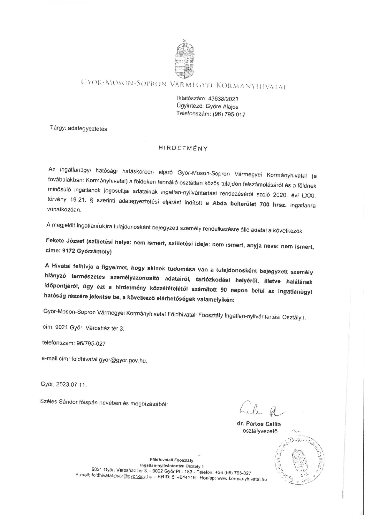 adatszolgáltatás keresett személy